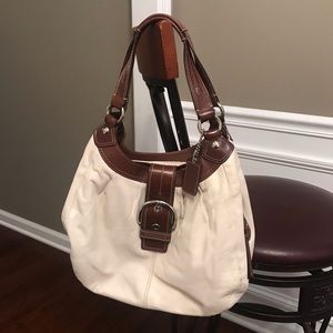 Authentic Cream Leather Coach Shoulder Bag